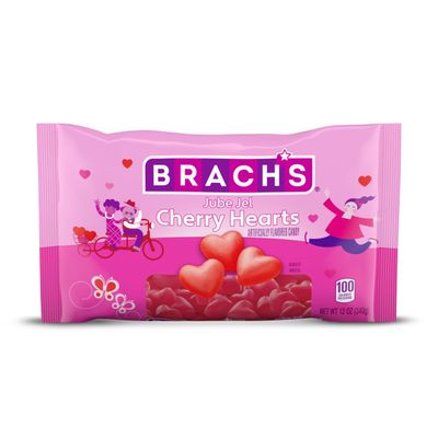 Brachs Jube Jel Cherry Hearts, Valentine&#39;s Day Candy, Classic Cherry Flavored Heart Candy for Valentine&#39;s Day, Heart Shaped Red Gummy Candy, 12 oz Bag