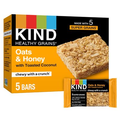 Kind Healthy Grains Granola Bars, Oats and Honey with Toasted Coconut, 1.2 Ounce, 5 Bars
