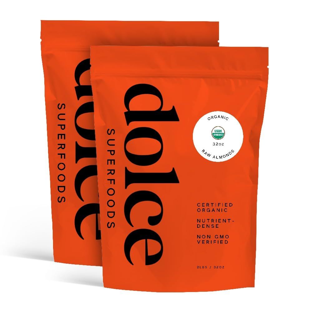 Organic Raw Almonds - Non GMO, Gluten Free &amp; Keto Friendly - Healthy, Low Sodium, Low Calorie, Vegan, Plant Based, Protein Rich Snack - Unroasted &amp; Unsalted Almonds (Pack of 2)