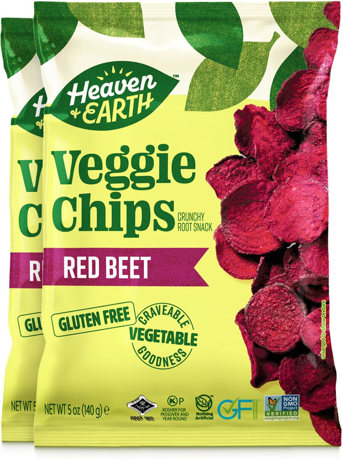 Heaven &amp; Earth Beet Chips, 5oz (2 Pack) Gluten Free | Non GMO | Thin &amp; Crisp | Kosher