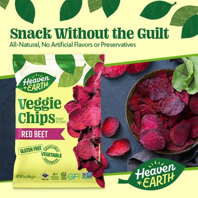 Heaven &amp; Earth Beet Chips, 5oz (2 Pack) Gluten Free | Non GMO | Thin &amp; Crisp | Kosher