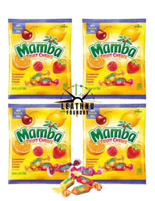 MAMBA FRUIT CHEWS Candy - Classic Great Flavors, Chewy, Individually Wrapped and Fresh 3.52oz bags - 4 packaged by Leathnu Foundry