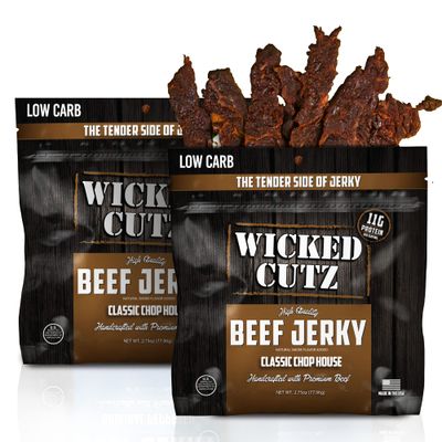 Classic Chop House Beef Jerky | Tender, Flavorful, Easy to Chew Premium Jerky with 33g Protein Per Bag, High Protein Snacks, Low Calorie Snacks, Low Carb Snacks, Healthy Snack for Adults (2 Bags)