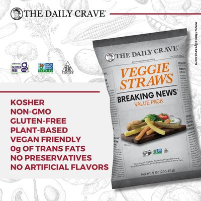 The Daily Crave Veggie Straws Value Pack, Crunchy Veggie with Himalayan Pink Salt, 9 Ounce (Pack Of 6) Gluten-Free, Vegan, Kosher, Crunchy