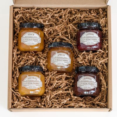 La Vieja Fabrica Fruit Spread Gift Box - Includes Sweet Orange, Peach, Apricot, Raspberry &amp; Strawberry Jam - 9.9 oz (5 Jars)