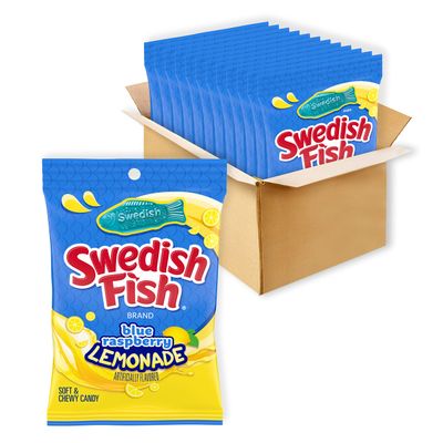 SWEDISH FISH Blue Raspberry Lemonade Soft &amp; Chewy Candy, Bulk Candy, 12-8.04 oz Bags