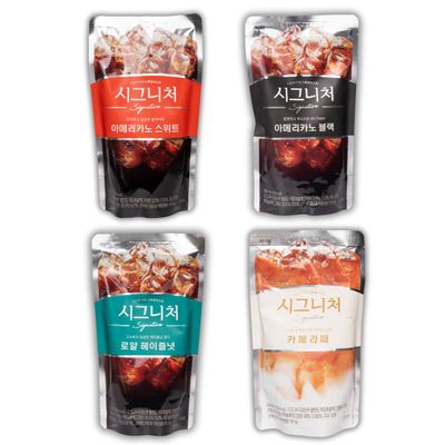 Korean Convenience Store Drinks, Coffee Variety Pack - Caf Latte, Black Americano, Sweet Americano &amp; Royal Hazelnut Pouches, Easy Cut, Must try CVS, GS25, CU Pack of 4