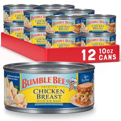 Bumble Bee Premium Chicken Breast with Rib Meat, Chunk in Water, 10 oz Can (Pack of 12) - 13g Protein per Serving - Gluten Free, Keto Friendly - Great for Snack, Lunch or Dinner Recipes