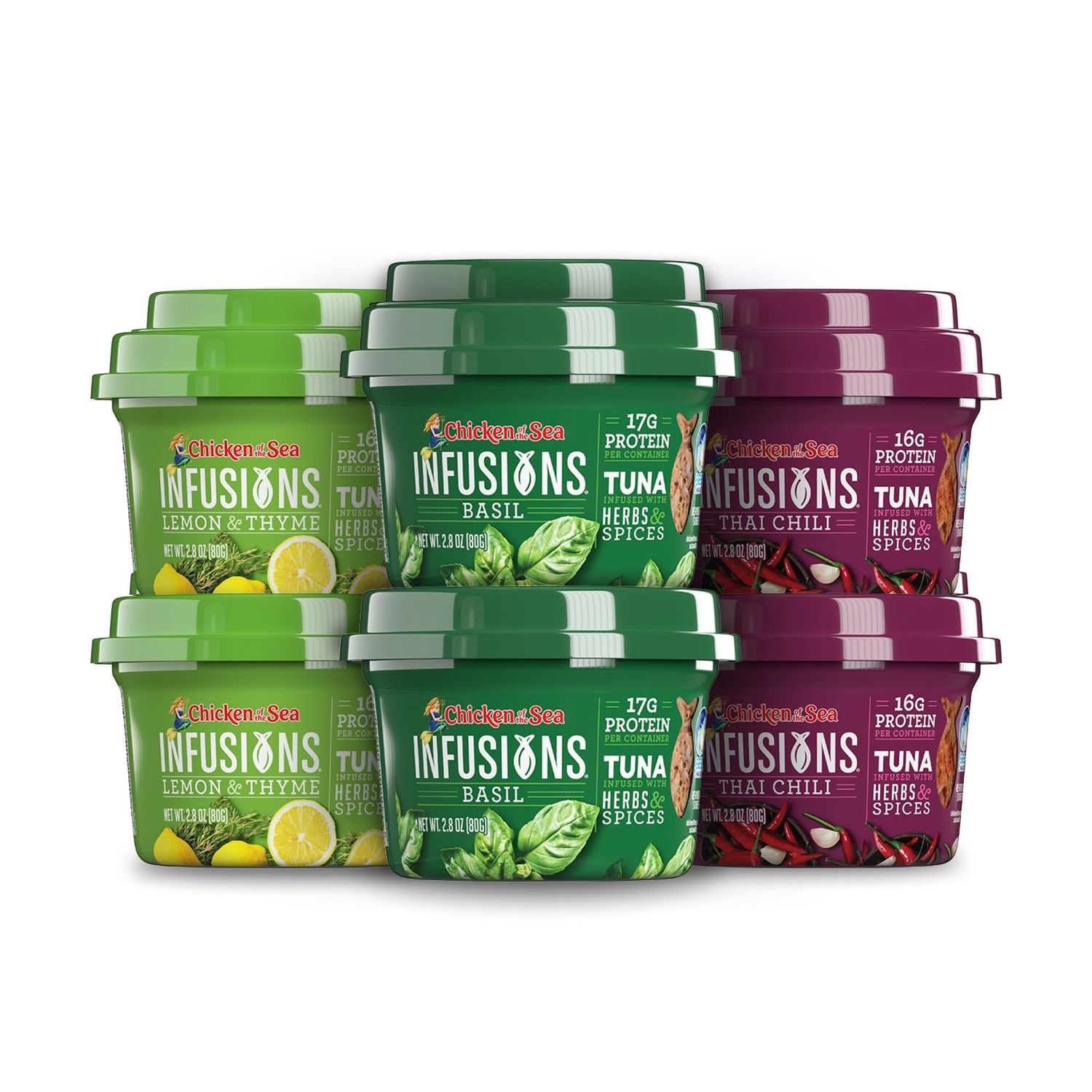 Chicken of the Sea Infusions Tuna, 2.8 Ounce Cups (Pack of 6), 3 Flavor Variety Pack, Wild Caught Tuna