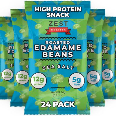 Crunchy Dry Roasted Edamame Beans Snack by Zest Delites (Sea Salt), Vegan, Low Calorie High Protein Snacks (12g), Low Carb Keto Snacks, 110 Calories, Gluten Free Healthy Snacks, 0.9 oz 24 Packs