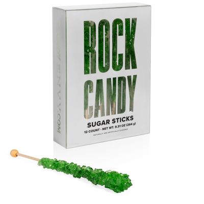 Candy Envy - Green Rock Candy Sugar Sticks - Green Apple Flavored - 12 Indiv. Wrapped