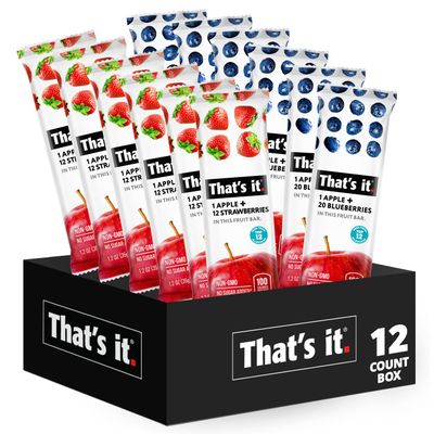 That&#39;s it. Fruit Bars 12 Variety Pack 100% Natural Real Fruit Bar, High Fiber Vegan, Gluten Free, Paleo, Non-GMO, No Sugar (6 Strawberry, 6 Blueberry)