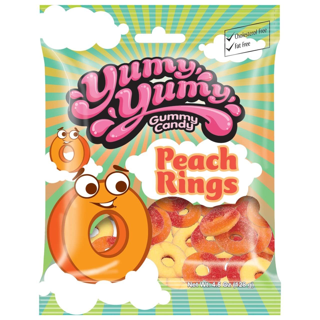 Yumy Yumy Peach Rings Gummy Candy 5 ounce (Pack of 12) - Fruity, Soft &amp; Sweet Gummy Candy for Kids, Gift Snacks &amp; Parties - Individually Wrapped Peach Ring Gummies by Kervan