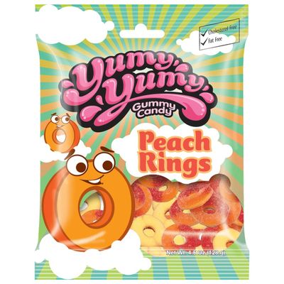 Yumy Yumy Peach Rings Gummy Candy 5 ounce (Pack of 12) - Fruity, Soft &amp; Sweet Gummy Candy for Kids, Gift Snacks &amp; Parties - Individually Wrapped Peach Ring Gummies by Kervan