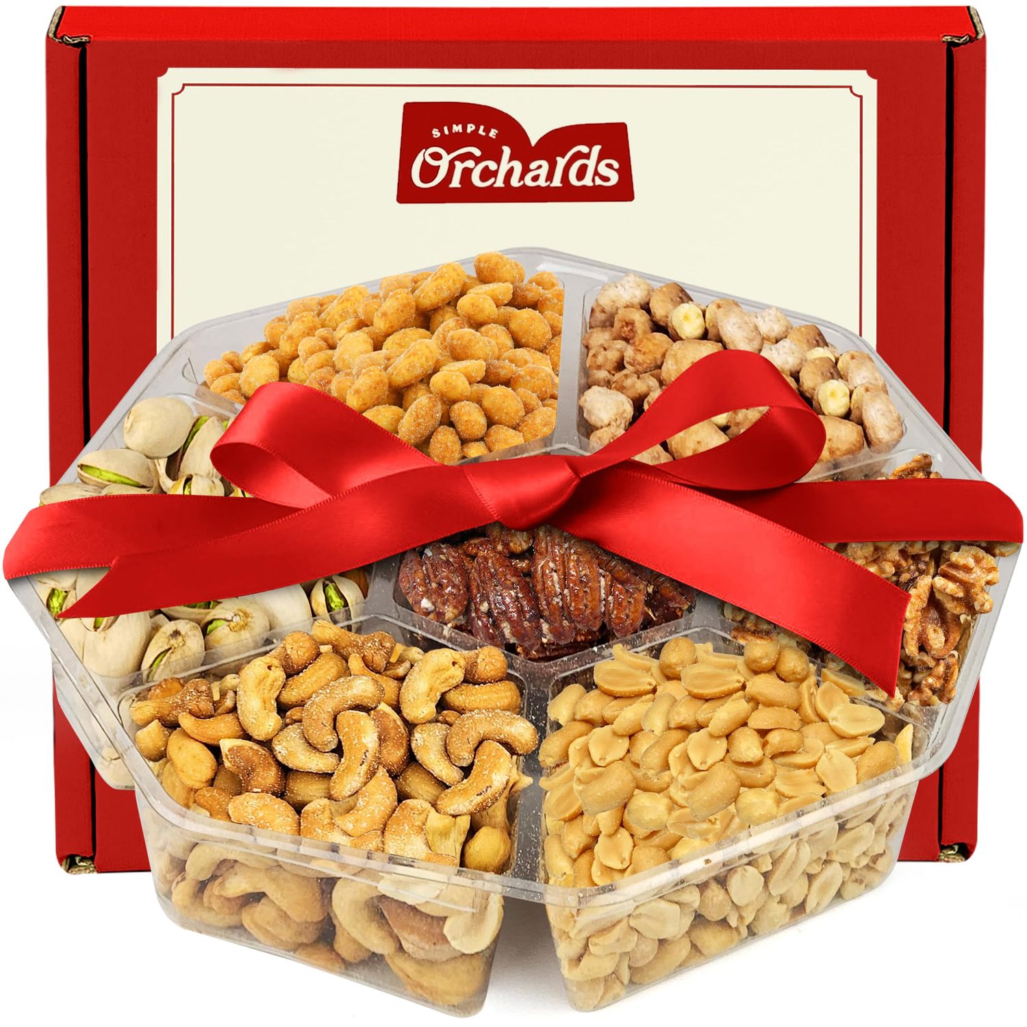 Nuts Gift Basket - 7 Sectional Nuts Platter With a Variety of Freshly Roasted Nuts - Beautifully Packaged Gift for Birthday, Sympathy. Large Family Pack.
