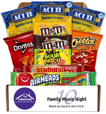 Movie Candy Popcorn Snacks Basket - Movie Night Supplies - Snack Box Care Package Gift Baskets - Binge Watching - Date Night - Family, Couples, Kids, Dates, Students, Birthday by The LakeHouse