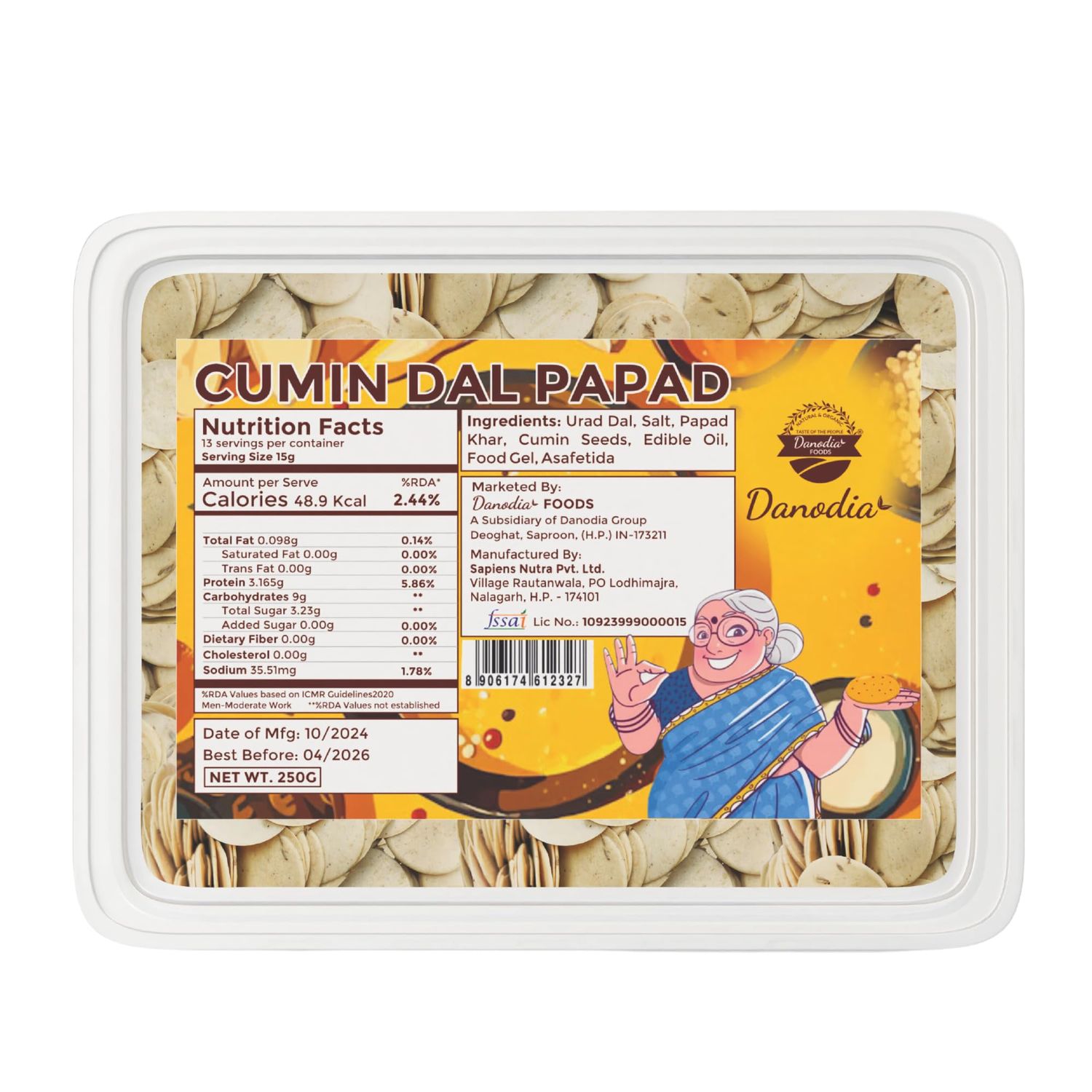 Danodia Foods Cumin Dal PapadCracker 250g | Crispy, Low Fat &amp; Gluten-Free | No Preservatives | Authentic Indian Taste | Deep Fry, Air Fry, Microwave | Made in Herbal Certified Food Facility