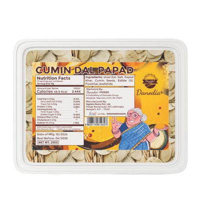 Danodia Foods Cumin Dal PapadCracker 250g | Crispy, Low Fat &amp; Gluten-Free | No Preservatives | Authentic Indian Taste | Deep Fry, Air Fry, Microwave | Made in Herbal Certified Food Facility