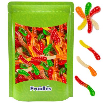Fruidles Mini Gummi Worms Candy, Assorted Fruit Flavors Gummies, Allergy Friendly, Non-GMO, No Artificial Sweeteners Gummy (Half-Pound)
