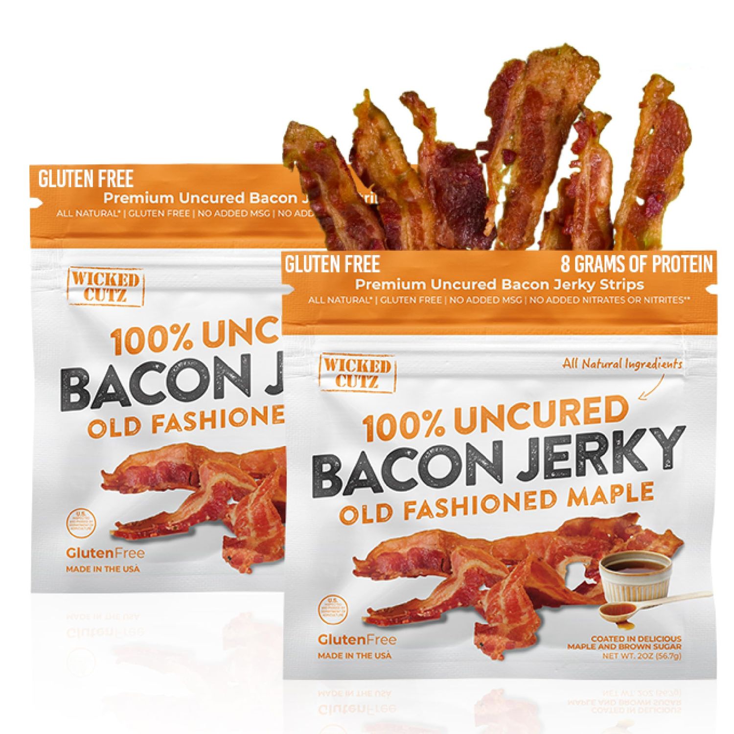Old Fashioned Maple Bacon Jerky | Tender, Flavorful, Easy to Chew, Uncured Bacon Jerky with 16g of Protein Per Bag, Fully Cooked Candied Bacon, Carnivore Snacks, Protein Snacks (2 Bags)