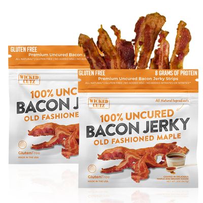 Old Fashioned Maple Bacon Jerky | Tender, Flavorful, Easy to Chew, Uncured Bacon Jerky with 16g of Protein Per Bag, Fully Cooked Candied Bacon, Carnivore Snacks, Protein Snacks (2 Bags)