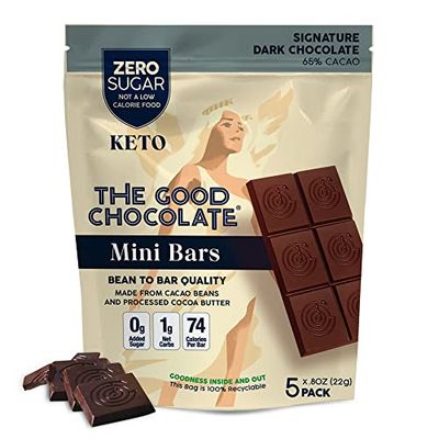 The Good Chocolate - Keto Dark Chocolate Mini Bars, Zero Sugar, Lower Net Carb Snack, Lower Calorie, Vegan Chocolate Candy, 1 Snack Pack