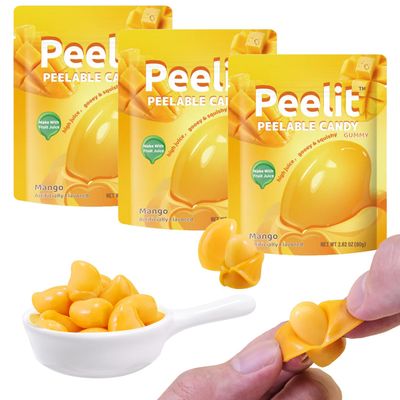 Peelit Mango Gummy Candy, Peeleble Gummy Mango Peeling Candy, Individually Wrapped (3 Packs, 2.82oz Per Bag) Christmas Candy