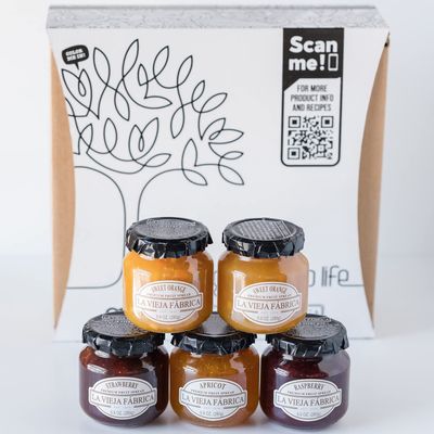La Vieja Fabrica Fruit Spread Gift Box - Includes Sweet Orange, Peach, Apricot, Raspberry &amp; Strawberry Jam - 9.9 oz (5 Jars)