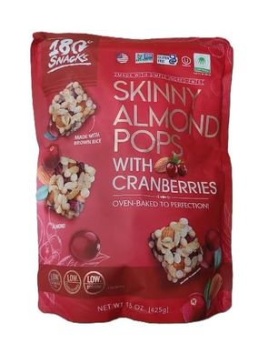 Skinny Almond Pops with Cranberries, Low Fat, Low Cholestrol, Low Sodium - 15 Ounces