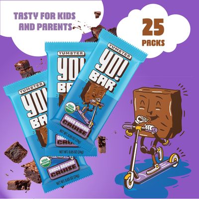 Yo Bar by Bearded Brothers Vegan Organic Kids Bar | Gluten Free, Paleo and Whole 30 | Soy Free, Non GMO, Low Glycemic, No Sugar Added, Fiber Whole Foods | Chocolate Brownie | 25 Bars