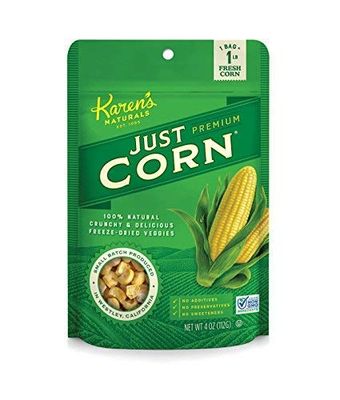 Karen&#39;s Naturals Just Corn, 4 Ounce Pouch, All Natural Freeze Dried Vegetables, Keto, Vegan, Gluten Free, Healthy Dried Veggie Snacks with No Additives or Preservatives, Dairy Free, Non-GMO