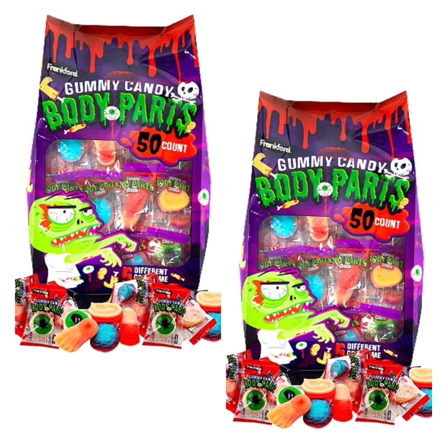 Halloween Gummy Candy Body Parts - Halloween Missing Body Parts Gummies for a perfect trick or treat (2 pack - 50 Count each) Hallowwen candys