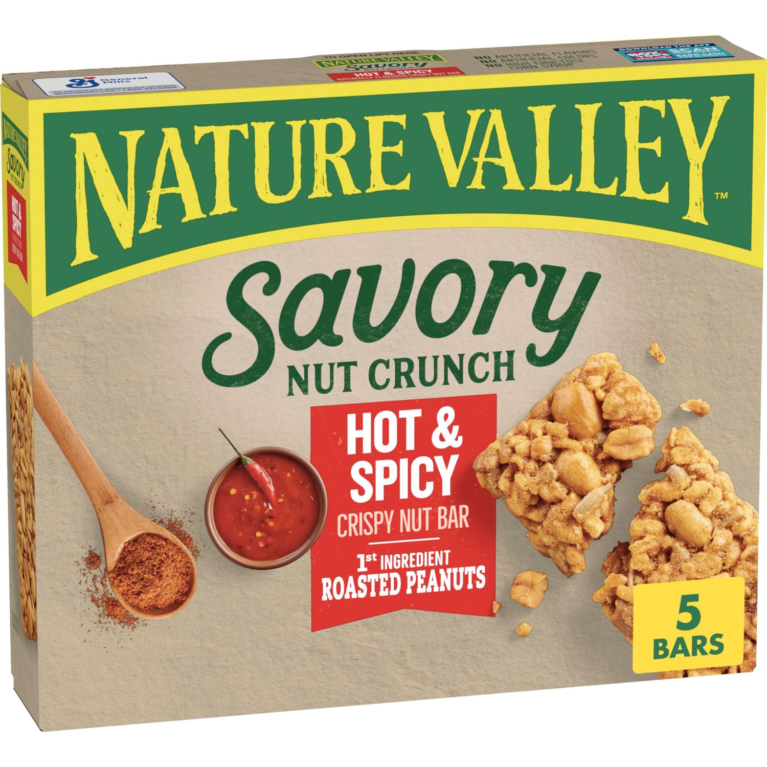 Nature Valley Savory Nut Crunch Bars, Hot and Spicy Crispy Nut Bar, 5 Bars, 4.45 oz