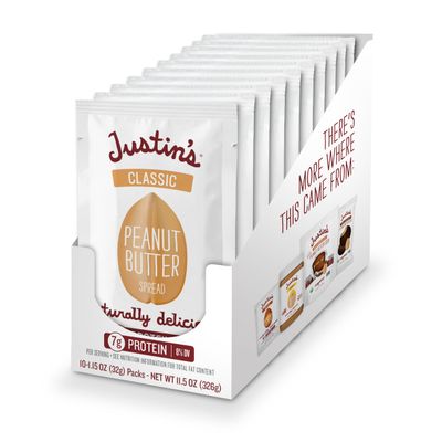 Justin&#39;s Classic Peanut Butter Squeeze Packs, Only Two Ingredients, Gluten-free, Non-GMO, Responsibly Sourced, 10 Pack (1.15oz each)