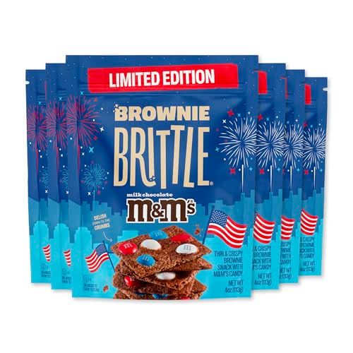 Brownie Brittle - M&amp;Ms Minis Thin and Crispy Sweet Snacks (Pack of 6, 4 oz), Rich Gourmet Brownie Bites Dessert