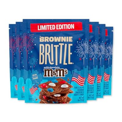 Brownie Brittle - M&amp;Ms Minis Thin and Crispy Sweet Snacks (Pack of 6, 4 oz), Rich Gourmet Brownie Bites Dessert