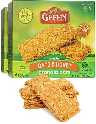Gefen Oats N&#39; Honey Granola Bar (2 Pack  24 Bars) | All Natural, Delicious, High Energy Snack, Kosher