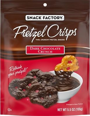 Snack Factory Dark Chocolate Covered Pretzels Crisps, 5.5 Ounce, 2-Pack, Includes GreenZep Sticker