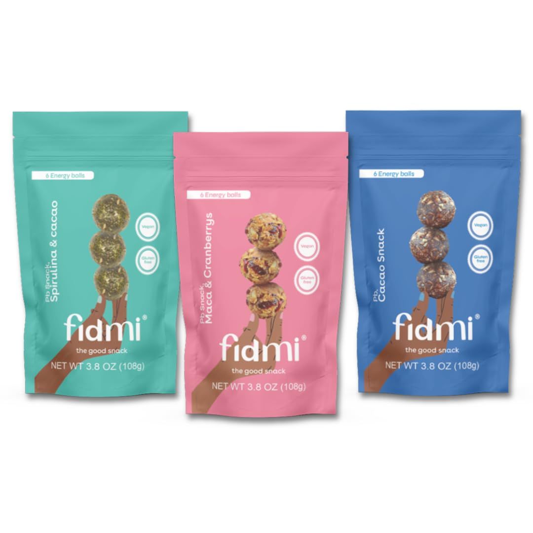 Fidmi Snack Protein Energy Balls Assorted Pack | Vegan - Gluten Free - Plant Based - Superfoods (Maca, Spiruline, Cacao) - All Natural Ingredients - Snack Size Bites 3.8 oz (3 Count)
