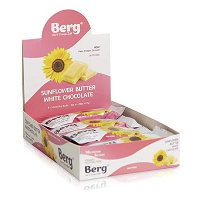 Berg Oat N&#39; Energy Bar | Plant Based Protein Bar | Gluten Free, Nut Free and Vegan | Low Sugar, Healthy Snack Bar | High Fiber | Sunflower Butter  White Chocolate | 2.5oz, Pack of 8