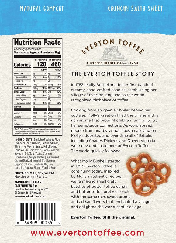 Everton Butter Toffee Pretzels, Vanilla Bean Flavor (4 oz bag, 6-pack) Gourmet Artisan Toffee Covered Pretzels, Sweet &amp; Salty Mini Pretzel Snacks, Small Batch Crafted