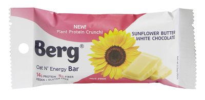 Berg Oat N' Energy Bar | Plant Based Protein Bar | Gluten Free, Nut Free and Vegan | Low Sugar, Healthy Snack Bar | High Fiber | Sunflower Butter White Chocolate | 2.5oz, Pack of 8