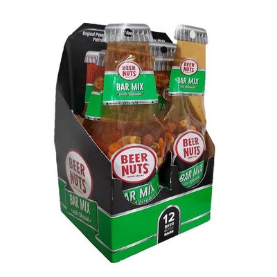 BEER NUTS Bar Mix wWasabi - Pretzels, Cheese Stix, Sesame Stix, Insane Grain &amp; Wasabi Peas - Beer Bottle Bags 12 Pack Box - 1.25oz Individual Bags