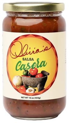 Olivia&#39;s Salsa Casera - Medium Hot Spicy Salsa Dip for Tortillas, Tacos, Nachos, Chips, Snacks, Salads - No Gluten, Made of Fresh Tomatoes &amp; Serano Peppers- 16 Oz