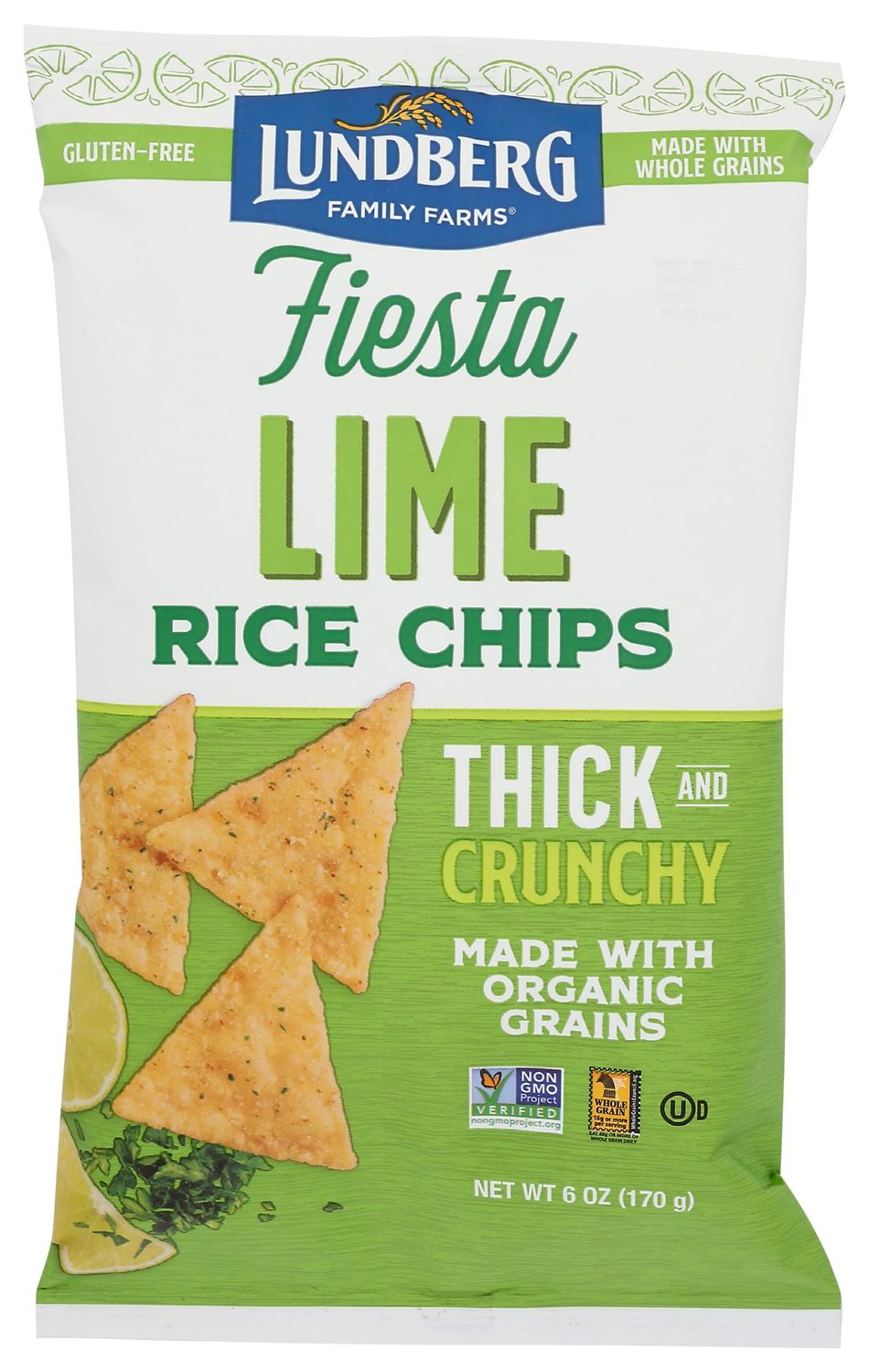 Lundberg Organic Rice Chips, Fiesta Lime, Gluten Free &amp; Non-GMO, 6 Oz (Pack of 12)