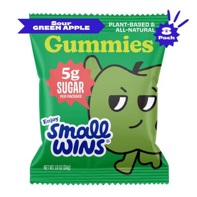 Enjoy Small Wins Candy by Jayson Tatum, Healthy Gummy Candy with Low Sugar, Low Calorie Snacks, Organic Plant-Based Ingredients, Sour Green Apple Flavor, 1.8 OZ, Pack of 8