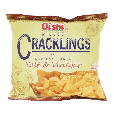 Oishi Ribbed Cracklings in Old fashioned Salt &amp; Vinegar, 50g, 6 Pack