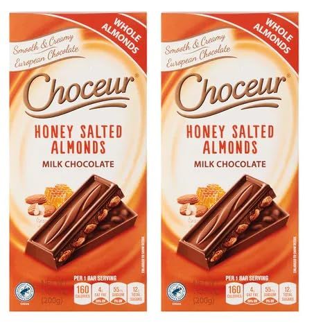 Honey Salted Almond European Milk Chocolate Bar, 7.05 oz, Gift Treat, 2 Choceur Pack Snack Snacking Dessert Gift Food Treat