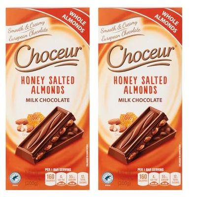 Honey Salted Almond European Milk Chocolate Bar, 7.05 oz, Gift Treat, 2 Choceur Pack Snack Snacking Dessert Gift Food Treat