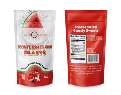Raven Candy Watermelon Blasts Freeze Dried Candy 1.5 oz | Crunchy &amp; Zesty | Perfect for On-The-Go Snacking | Light &amp; Airy Sweet Treats | TikTok Challenge Favorite | Quality Tasty Snack